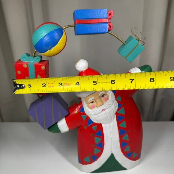 Wooden Santa Juggling Presents at Christmas Figurine Cottage - Picture 8 of 9